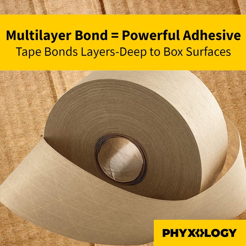 PHYXOLOGY SUPPLY Ultra Durable Water-Activated Tape for Secure Packing 3Pk. 2.75 in, 450 Ft Brown Kraft Gum Tape Provides Heavy Duty Adhesive for Packaging and Shipping. Fiberglass Reinforced for Extra Strong Bond. - Image 4